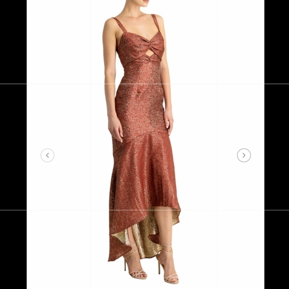 ML MONIQUE LHUILLIER Jacquard Sleeveless High/low Gown
